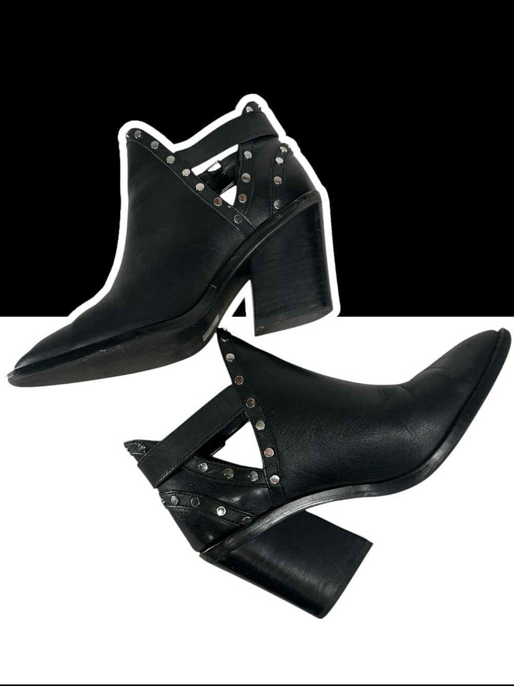 ALDO / Black Studded Booties / Chunky Heel / Pointed Toe / Size 6.5 / Goth Punk